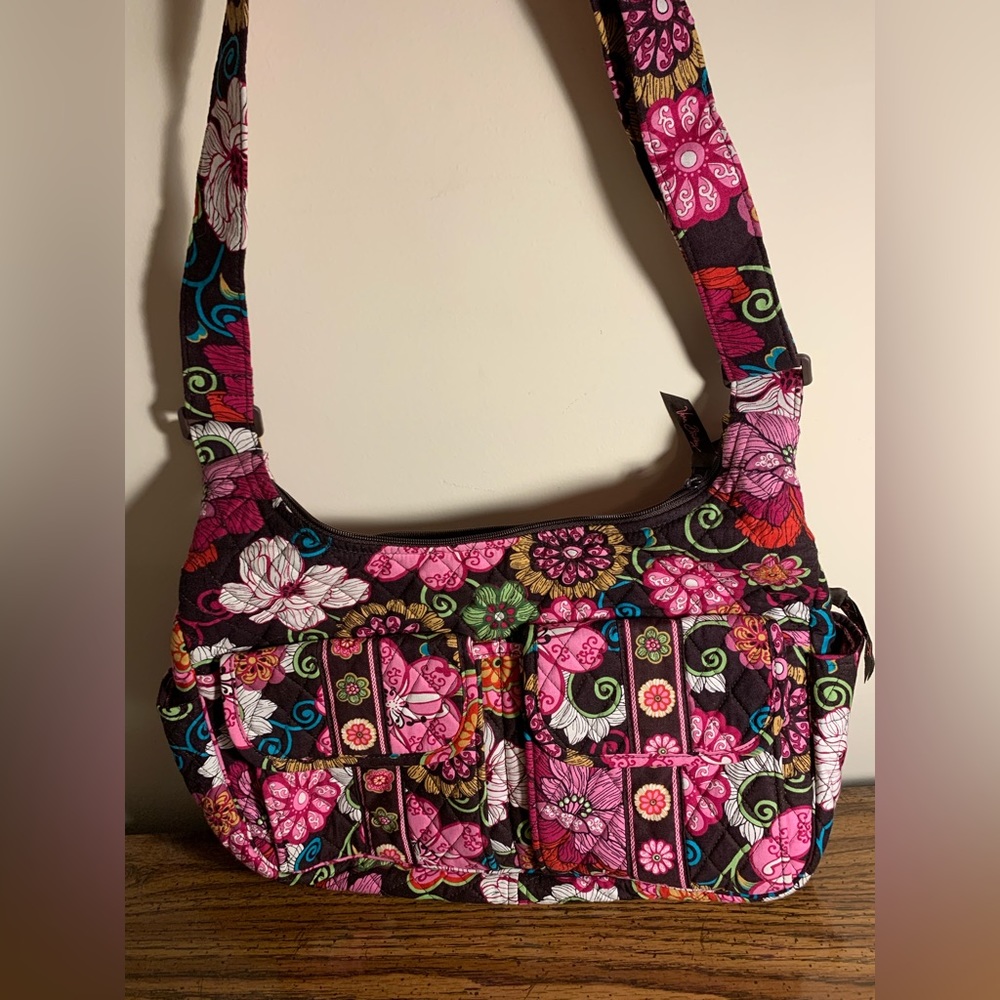 Vera Bradley Cargo Sling Brown and Pink Floral